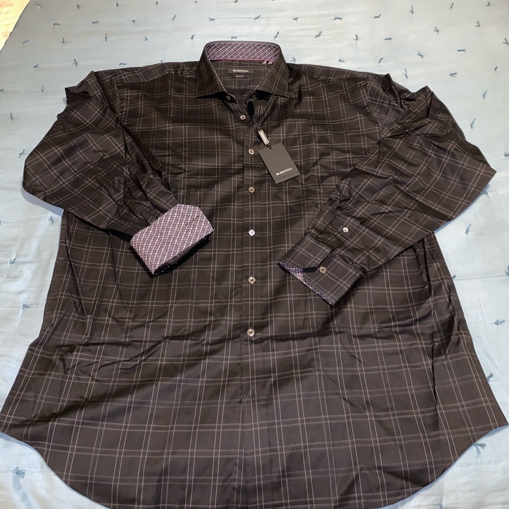 Black Bugatchi checkered button down men’s shirt